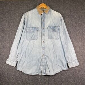Vintage Banana Republic Denim Shirt Mens Large Light Wash Corduroy Collar USA
